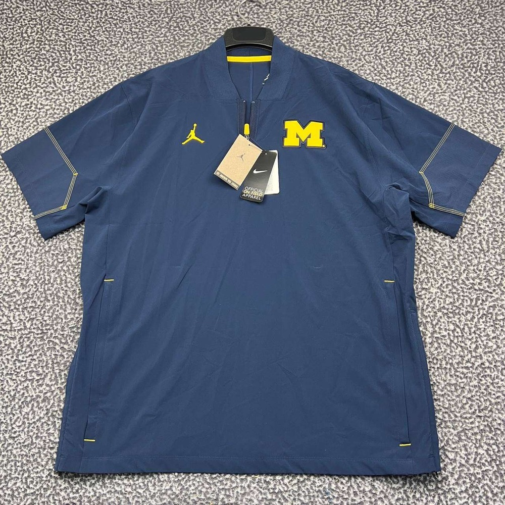 Air Jordan Michigan Wolverines Shirt Men Large Navy 1/4 Zip Short Sleeve New